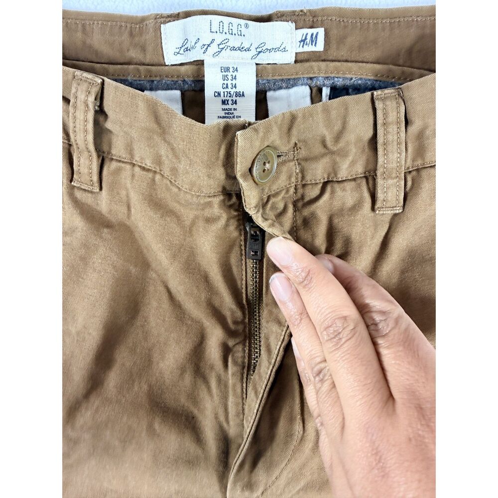 H&M L.O.G.G. Men's Chino Shorts Size 34 Brown 100% Cotton Flat Front - Picture 4 of 15